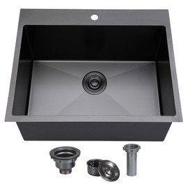 SHACO 18x18 Inch Drop In Black Bar Sink, 18 Inch Gunmetal Black Small Kitchen Sink, Stainless Steel 16 Gauge Single Bowl Laundry Prep RV Sink with Strainer Drain