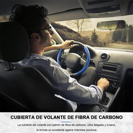OFFCURVE Juego de 2 Funda de Fibra de Carbono para Volante de Coche,Accesorio Seguro y Antideslizante,Funda para Volante de Auto,Universal para Volante de automóvil de 37-38 cm(Azul)