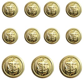 KENDANY 11 Pieces Metal Blazer Button Set - Naval Anchor Crest - for Blazer, Suits, Sport Coat, Uniform (Gold 15MM 20MM)(0.59in-0.79in)