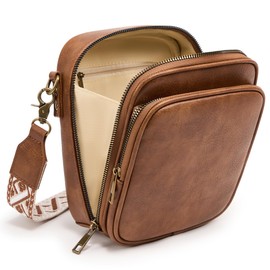 Small Vegan Leather Crossbody Bag for Women Men, Vintage Cross Body Shoulder Purse with Card Slots(Minimalist Brown)
