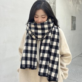OKSakady Women's Soft Tartan Scarf Warm Large Long Scarf and Wrap Winter Stole Blanket for Women, black