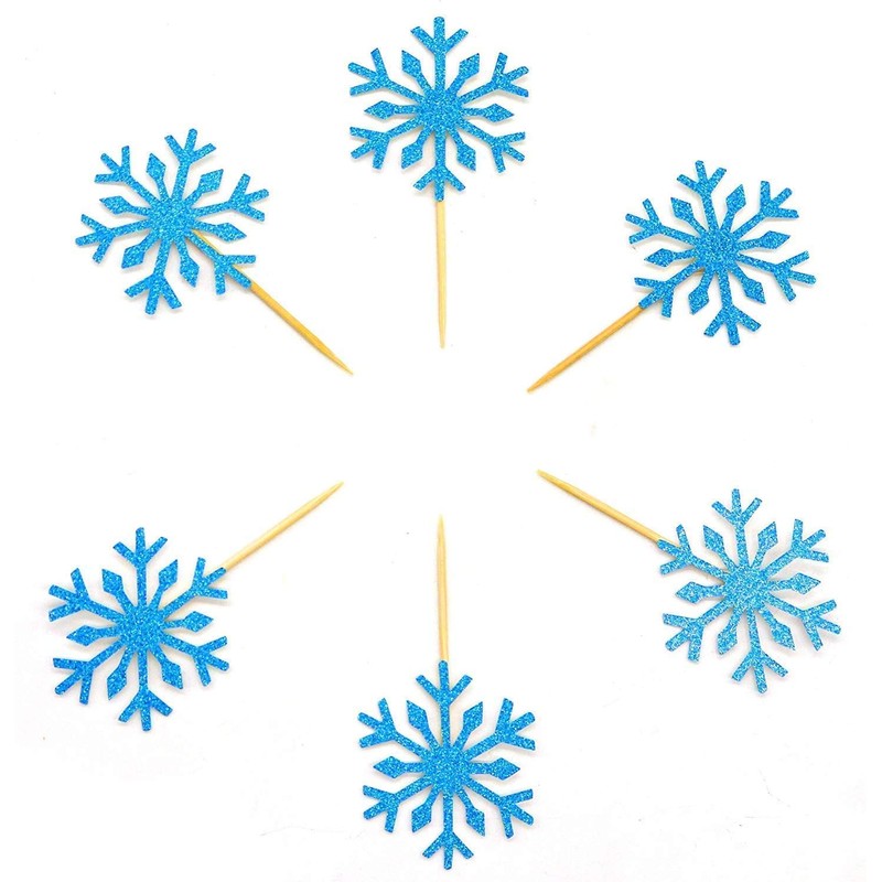 Confetti! - Snow Flake Cupcake Toppers Toothpicks, Sliver/Blue/Snow (Pack of