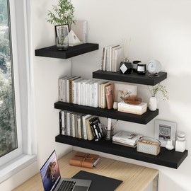 Floating Shelves Black 36 Inch Long, 9.3" Deep Floating Shelf Wall Mounted, Rustic Deep Bookshelf, Large Display Storage Shelves for Bathroom, Bedroom, Kitchen, 36"W x 9.3"D x 1.6"H, Set of 2
