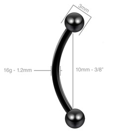 3pc 16g 1.2mm Vertical Labret Bar Curved J-Curve Bar Lip Rings Stainless Steel Eyebrow Earrings 10mm - 2pc Clear Retainer Keeper