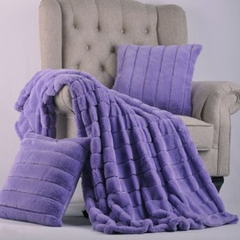 Home Soft Things Rabbit Faux Fur Throw with 2 Pillow Shell Combo Set, Paisley Purple, 50" x 60"