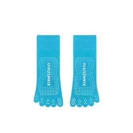svlftecon Unisex Yoga Pilates Socks with Grips Non Slip Full Toe Cotton for All Seasons Crew Series 35, Blue, Medium