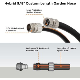Giraffe Tools Leader Hose 5/8" x 25ft, Custom Length, No Kink, Flexible, Leakproof Water Hose, Male Female Fittings, 600 Burst PSI, 25ft, Black Orange