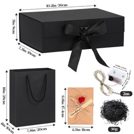 Idota Gift Box with Lid, Gift Box Black, Gift Box with Bow, Bag, Ribbon, Light, Raffia, Greeting Cards, Gift Boxes for Wedding, Birthday, Christmas, Anniversary