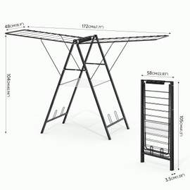 APEXCHASER Foldable Clothes Drying Rack, Metal Laundry Drying Rack Collapsible, Ultra Thin Clothes Rack for Sweater Bra Towel for Indoor & Outdoor Use, Height Adjustable Gullwing Clothes Airer, Black