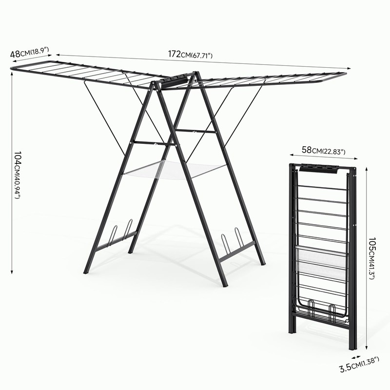 APEXCHASER Foldable Clothes Drying Rack, Metal Laundry Drying Rack Collapsible,