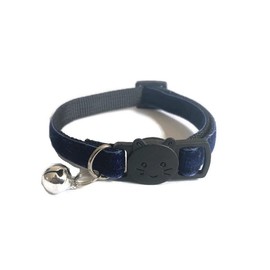Velvet Cat Collars with Bell | Quick Safety Release Breakaway Buckle | Handmade in the UK | Available in Cat & Kitten Size | Navy Blue Velvet