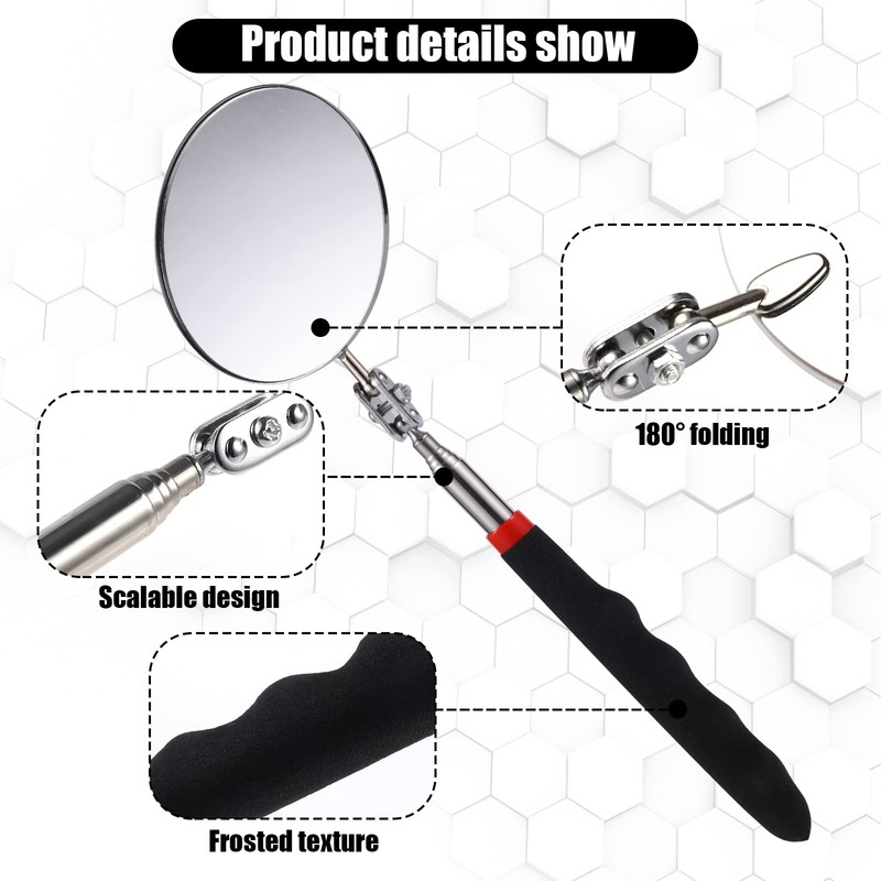 Telescoping Inspection Mirror, Circular Telescopic Mechanics Mirror Tool with Extended