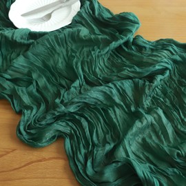 Christmas Table Runner, 10FT Emerald Green Table Runner Cheesecloth Table Runner 35*120inch Rustic Green Gauze Table Runner for Christmas Decor Wedding Baby Shower Table Centerpiece Decorations