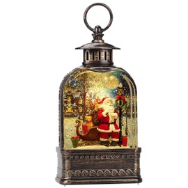 Christmas Snow Globe，Santa Claus Lighted Snow Globes Lantern with Music & Timer, Sparkly Swirling Snow Globe 3 Settings Batteries or USB Holiday Decoration (11 Inch)