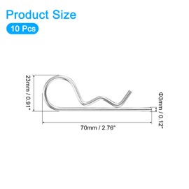 uxcell 10Pcs 3mmx70mm 304 Stainless Steel R Shaped Spring Cotter Pins, R Clips Cotter Pin Spring Fastener for Household Appliances, Sports Equipment, Car Mechanics Repair (Silver)