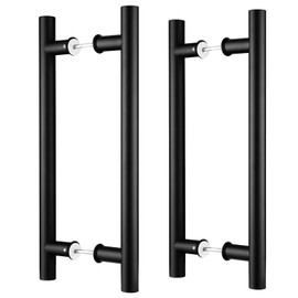 EaseLife 16" Double Sided Push Pull Door Handle,Matte Black,Stainless Steel,H Shape Sliding Door Handle,Fit for Glass Door Wooden Door,2 Pack