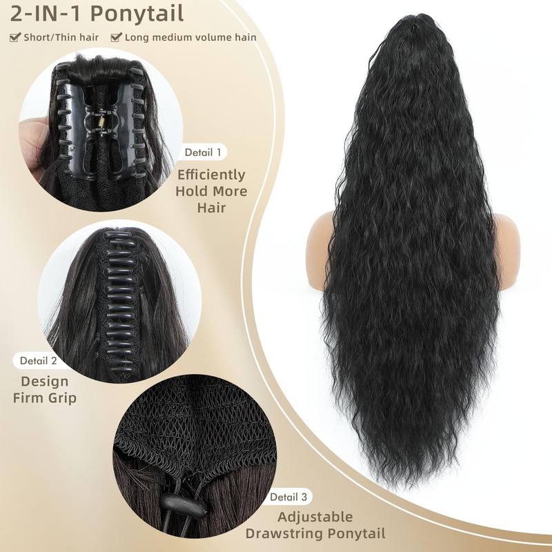 HYYLFS Claw Clip in Ponytail Extension 30 Inch Long Wave