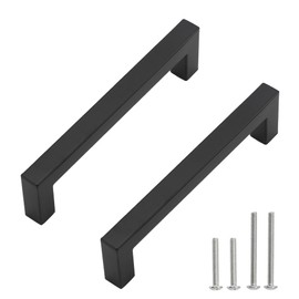 Redunest Cabinet Pulls Matte Black Cabinet Handles Square Drawer Pulls, 2 Pack 6-1/4 Inch Stainless Steel Kitchen Door Cupboard Cabinet Handles, Drawer Hardware Handles, 160mm Hole Centers