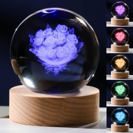 Regalos de rosa 3D para mujer, bola de vidrio de 60 mm, cifras de rosa, decoración de vidrio, regalos con texto "I Love You", para habitación, cumpleaños, para amantes, novia, esposa