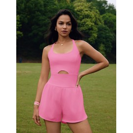 SENSERISE Womens Workout Rompers Athletic Romper Running Onesie One Piece Exercise Jumpsuits Gym Yoga Outfits(Light Rose Pink,L)