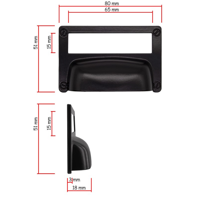 Fuxxer® 2 x Label Windows, Metal Handles, Black Antique Look,