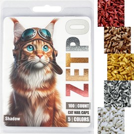 zetpo 100 pcs Cat Nail Caps | Cat Claw Covers | with Adhesives and Applicators (S, Metal Red, Bronze, Gold, Silver, Pearl White)
