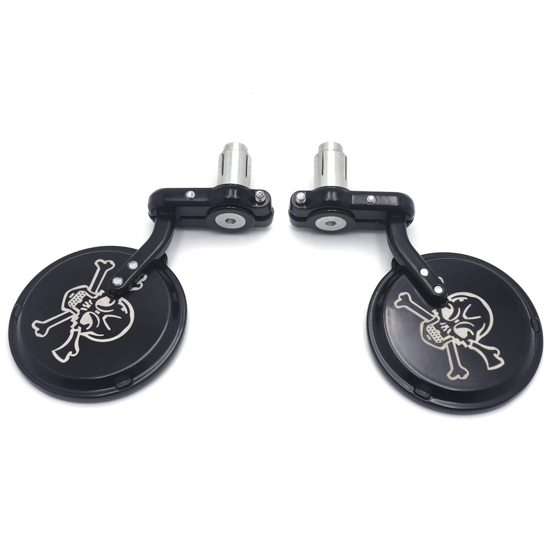 HTTMT- Skull Round Rearview Mirrors 25mm 1" Bar End Compatible