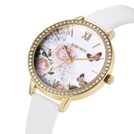 KIMOMT Watches Women Leather Bracelet Watches Luxury Waterproof Fashion Creative Wrist Watch for Women Girls Ladies Leather Strap with Flower Print (White), Leather Bracelet with Floral Print (White),