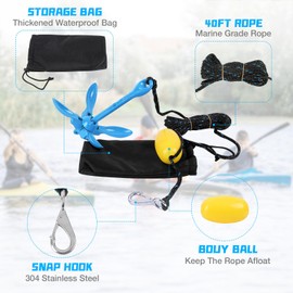 Linkloos Kayak Anchor Kit - 3.5lb with 40ft Rope & Storage Bag - Accessories for Kayaks, Canoes, SUP Boards, Small Boats, Jet Skis & PWCs - Marine Grade Sky Blue