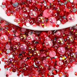Red Resin Rhinestones, Red Pearls Nail Charms Flatback Jelly Resin Rhinestones for Bedazzled Gems, Half Pearls for Crafting Nails Face Eyes Makeup Tumblers Bottles Crafts