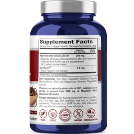 NusaPure Magnolia Bark 20:1 Extract, 250 mg Equivalent to 5,000 mg 200 Vegan Vegetarian Capsules Non-GMO