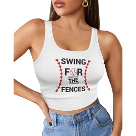 Flafens Crop Tops for Women Summer Tank Tops - Cute Ribbed Knit U Neck Graphic Sleeveless T Shirts Workout Yoga Gym Short Tanktops Baseball Teen Girls for Going Out Daily, Medium