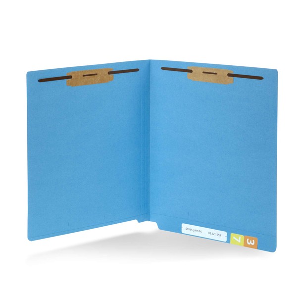 50 Blue End Tab Fastener File Folders - Reinforced Straight Cut Tab - Durable 2 Prongs Designed to Organize Standard Medical Files, Receipts, Office Reports - Letter Size, Blue, 50 Pack