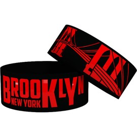 Geo Bands 2 Brooklyn NY Wristbands with Bonus Storage Cases • Silicone Rubber Wristbands/Baller Bands (1 inch Wide) (Black/red + Black/red)