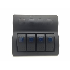 Marine Boat Blue SPLASHPROOF Switch Panel 4 Gang with LED Rocker Circuit Breaker