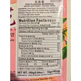 GE XIAN WENG Five Flower Tea Infusion - Wu Hua Cha  16 Bags x 10g