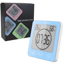 BaLDR Waterproof Watch, Bath Thermometer/Hygrometer, Timer, Shower Digital Clock, Sucker Included, Suction Clock, Splashproof, Dustproof, Waterproof Watch (Blue)