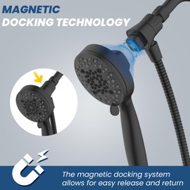 Ryamen Magnetic Shower Head with Handheld, High Pressure - 6 Spray Modes Handheld Shower Head, Eco-Friendly Magnetic Docking System, 70" Stainless Steel Hose, Tool Free Installation, Matte Black