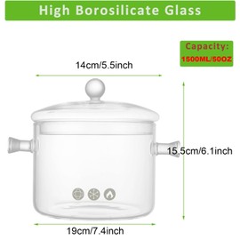 Riavzau Glass Cooking Pot, 1.5L/50oz Heat-Resistant Borosilicate Glass Saucepan with Cover, Cookware Set Stovetop Pot for Soup, Pasta,& Baby Food (50OZ)