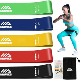 MAVIKS Exercise Resistance Bands for Working Out Set of 5 for Women and Men, Stretch Bands for Exercise, Physical Therapy, Arms Legs Workout, Stretching, Home Fitness