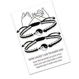 LUOKIFUR Couple Yin Yang Bracelet-Adjustable Friendship Bracelets,Hand Braided Rope Friendship Relationship Bracelet Women Men Jewelry Gifts (Black-White(s))
