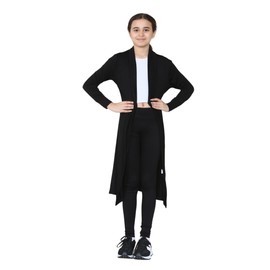 Loxdonz Kids Long Open Front Cardigan Coverup Boyfriend Cardigan Sweater for Girl's Beach Cover ups Kimono Maxi Duster (Black, 11-12 Years)
