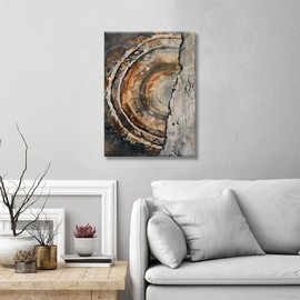 IBHJSART Framed Tree Ring Canvas Wall Art Abstract Colorful Wood Stump Painting Prints Modern Minimalist Pictures Neutral Nature Rustic Farmhouse Decor Living Room Bedroom Bathroom Office