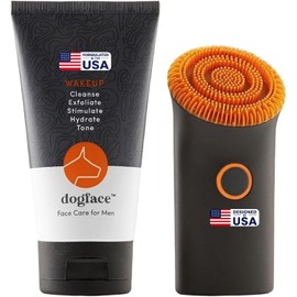 dogface Cepillo Facial Eléctrico Technobrush Wakeup Gel Cleanser Para Hombre Con Cerdas De Silicona Y Luz Roja Para Exfoliar, Limpiar, Hidratar Y Tonificar La Piel Diario. Incluye Estuche De Ducha De
