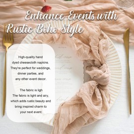 SUNTQ Cheesecloth Napkins Bulk, 20"x20" Set of 12 Cotton Dinner Napkins, Rustic Boho Gauze Fabric Cloth Napkins, Handmade Table Napkins for Wedding Party Baby Shower Home Decoration,Nude