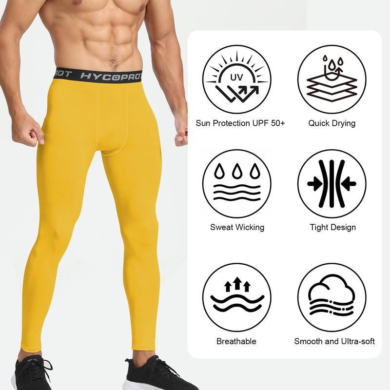 HYCOPROT Pantaloni a Compressione da Uomo Leggings da Asciugatura Rapida