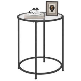 Livofloral 19.7’’ Round Glass End Table, Round Bedside Table with Tempered Glass Top, Black Glass Side Table with Metal Frame, Modern Round End Table for Living Room Balcony Bedroom Porch Patio