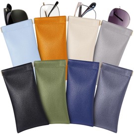 Xuhal 8 Pcs Leather Glasses Case Sunglasses Pouch Eyeglass Case Soft Squeeze Top Portable Travel Glasses Sleeve for Women Men (Mixed Color)