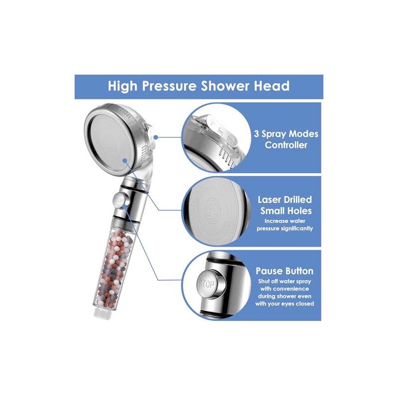 Vacto High Pressure Handheld Shower Head with Filter, Hard Water