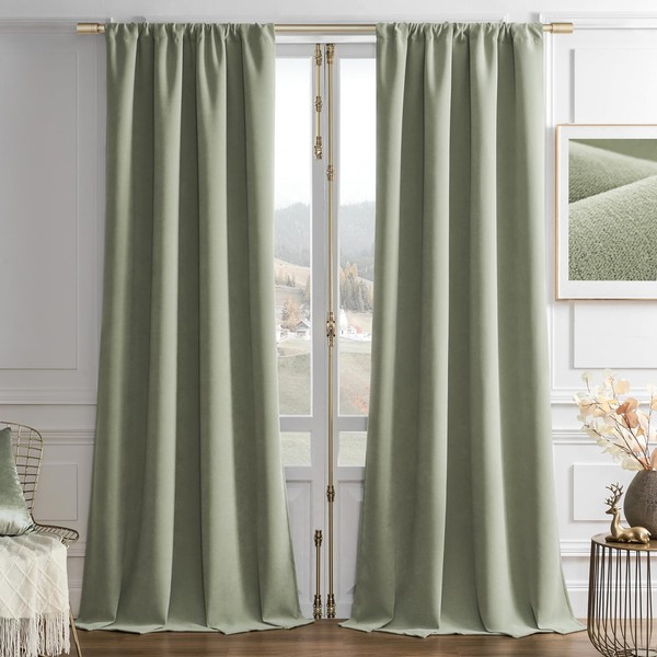 Joydeco Sage Green Velvet Curtains 90 Inches 2 Panels, Luxury